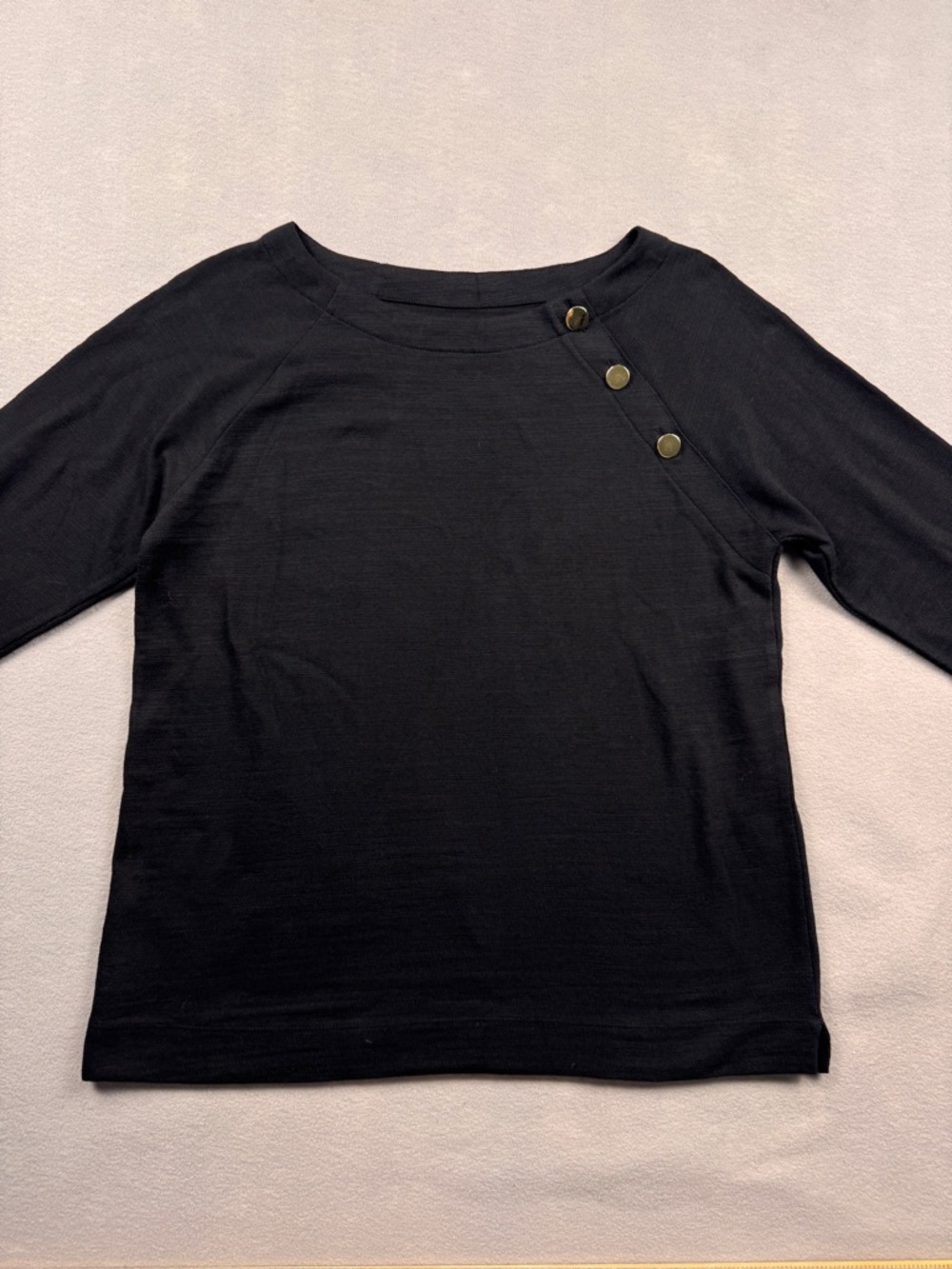 LOFT Three Button Cotton Black Long Sleeve Scoop Neck Top Size Medium Casual